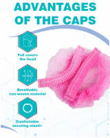 Disposable Nonwoven Hair Caps - 21 inch (50Pcs, Pink)